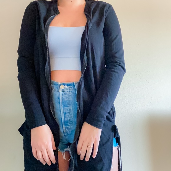 (H&M divided) black long sleeve long zip up jacket /cardigan - Picture 2 of 8